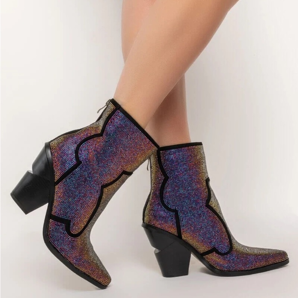 AZALEA WANG CHROMATIC SHOW SOME LOVE RHINESTONE BOOTS